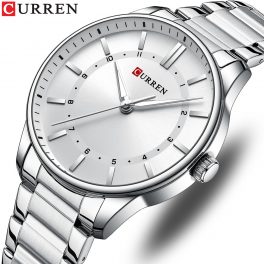 CURREN Stainless Steel Waterproof Leather Strap Sport Quartz Watch